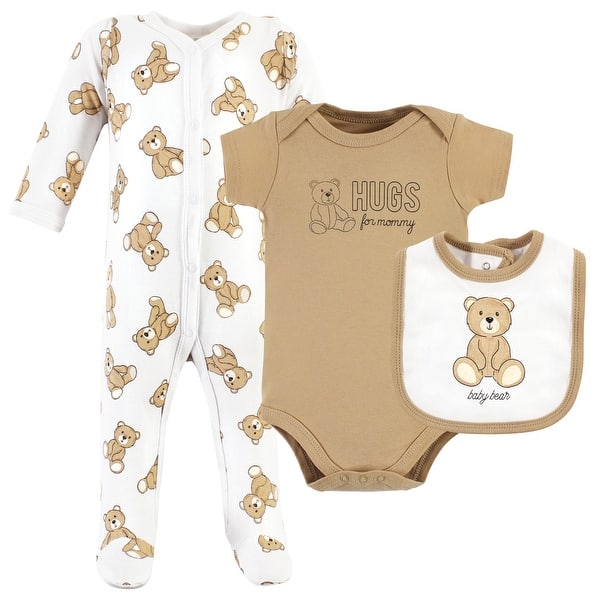 slide 1 of 1, Hudson Baby Cotton Sleep and Play, Bodysuit and Bandana Bib Set, Teddy Bears, Newborn - Teddy Bears Newborn - Teddy Bears