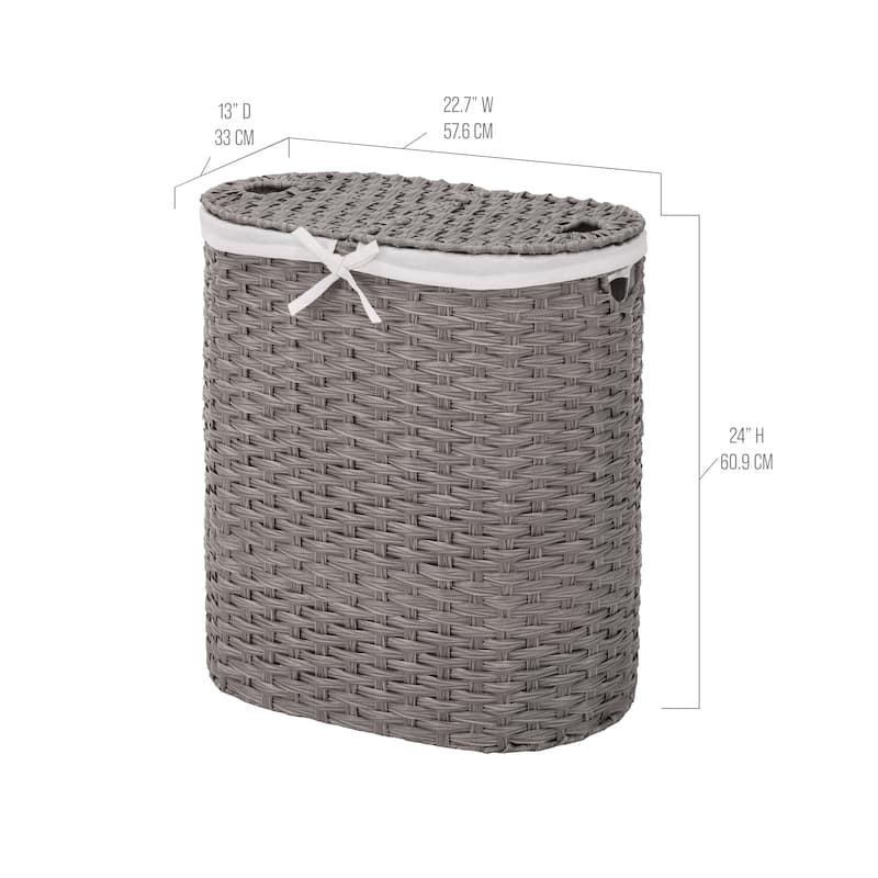 Seville Classics Handwoven Lidded Oval Double Laundry Hamper