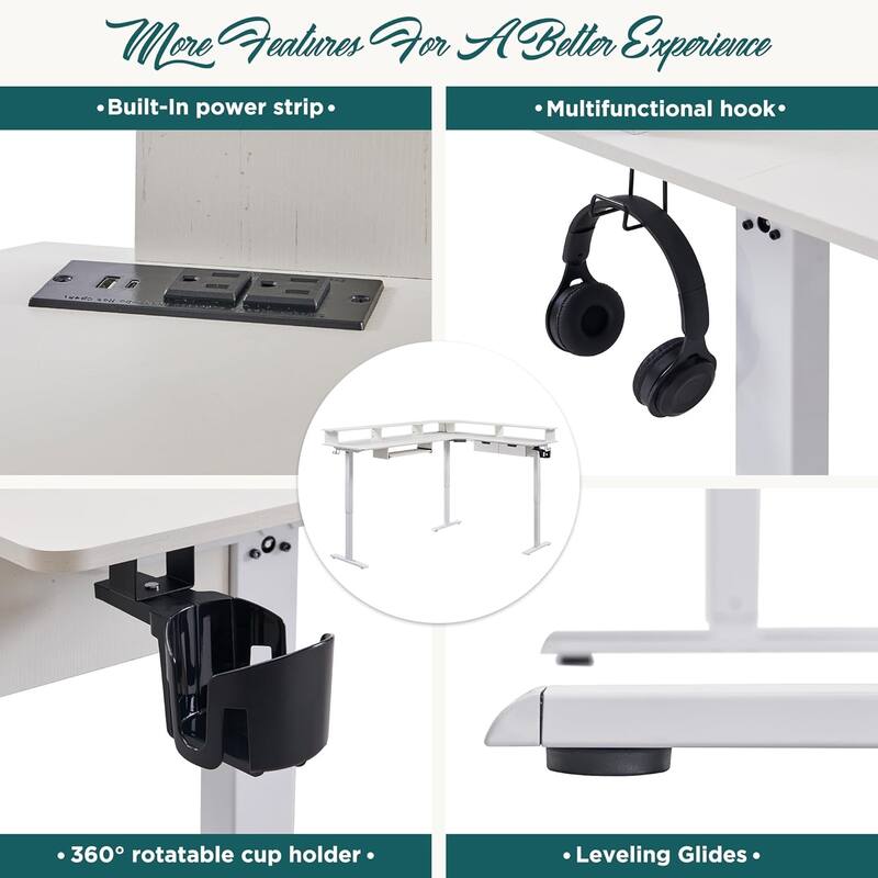 L Shaped Electric Standing Desk,Corner Gaming Desk w/ Charging Station