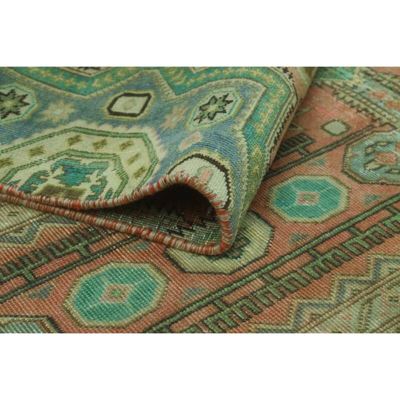 Fine Vintage Distressed Ashly Rust/Green Rug - 4'7" x 9'5"