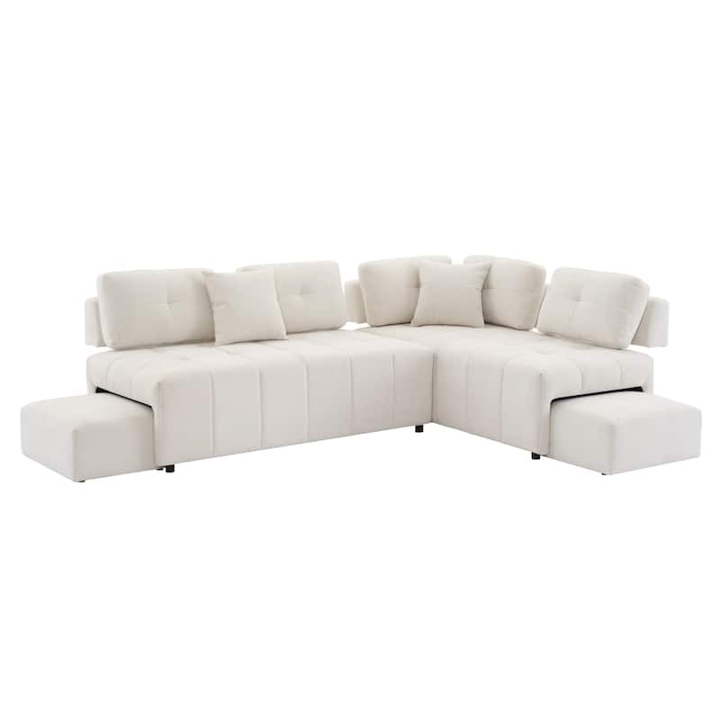 91.73" L-Shaped 4-Seater Sofa with Hidden Stools