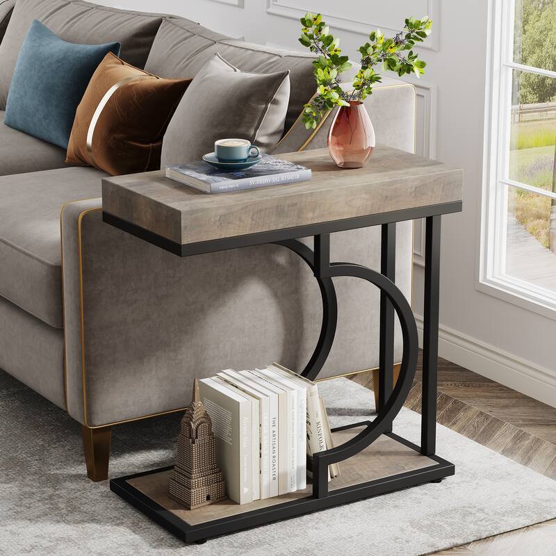 Modern Side Table, C Shaped End Table, Chairside Sofa Bedside Table for Living Room