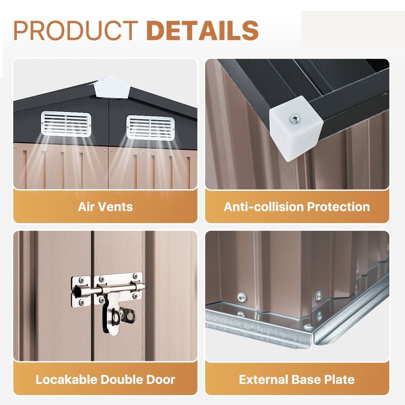 Outdoor Metal Storage Shed With Subfloor Channels ,Lockable Door, Vents for Patio