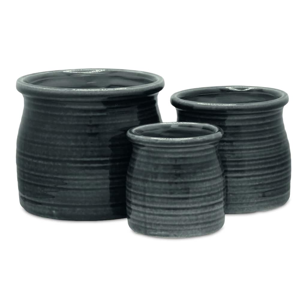 Kifon Curved Ceramic Ceramic Pot - Dark Gray
