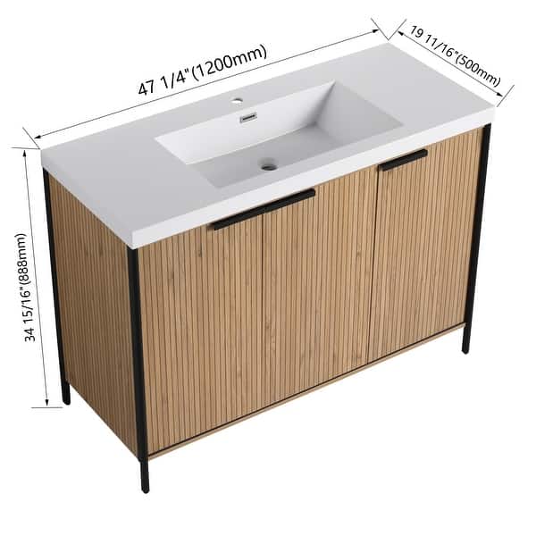 dimension image slide 1 of 5, BNK 24/30/36/48/60 inch Freestanding Resin Sink Bathroom Vanity with Soft Close Door and Adjustable Shelf