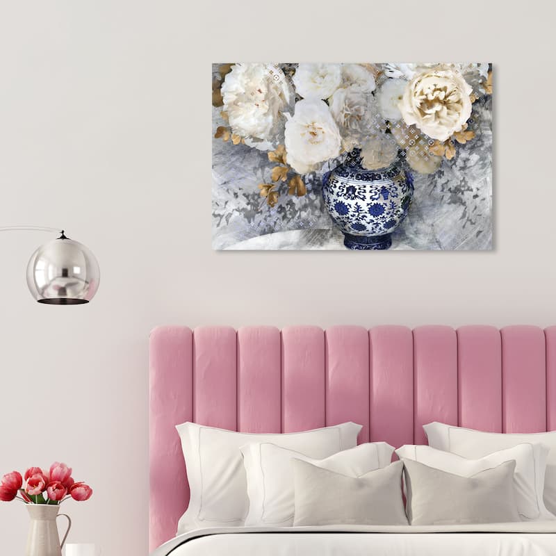 Wynwood Studio Canvas Floral and Botanical Decorative Bouquet Blue and Cream White Glam Wall Art Canvas Print - 20 x 30
