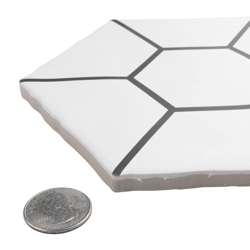 Merola Tile Palm Honeycomb Hex White 6" x 7" Porcelain Floor and Wall Tile