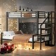 preview thumbnail 13 of 22, Twin over Full Metal Bunk Bed with Storage Staircase and Small Open Wardrobe Black