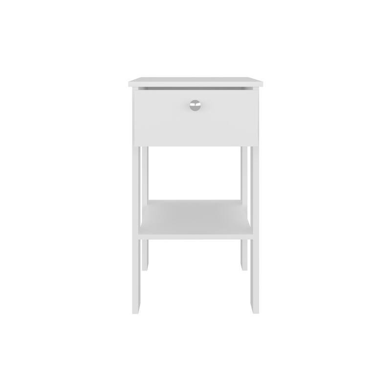 Compact White Nightstand with 1 Drawer, Open Shelf and 4 Sturdy Legs