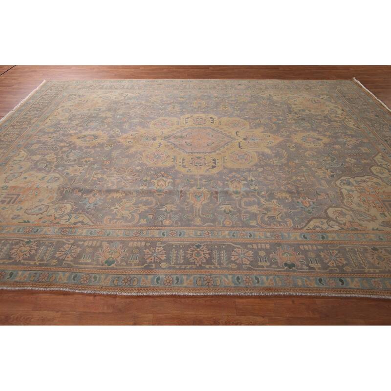 Geometric Tabriz Persian Vintage Rug Hand-Knotted Wool Carpet - 9'6"x 13'2"