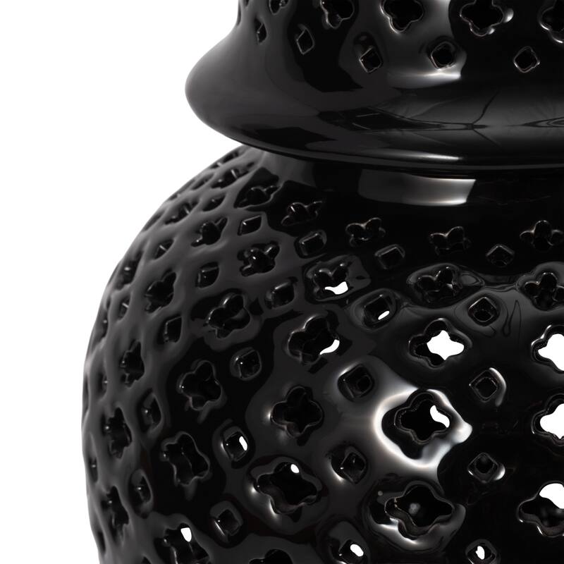 Modern Decorative Jar with Glossy Ceramic and Pierced Cutout Desig