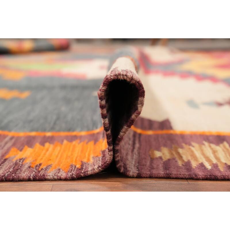 Hand Woven Oriental 100% Wool Carpet Southwestern Tribal Multi-Colored Kilim Area Rug - 12' 11'' X 10' 2''