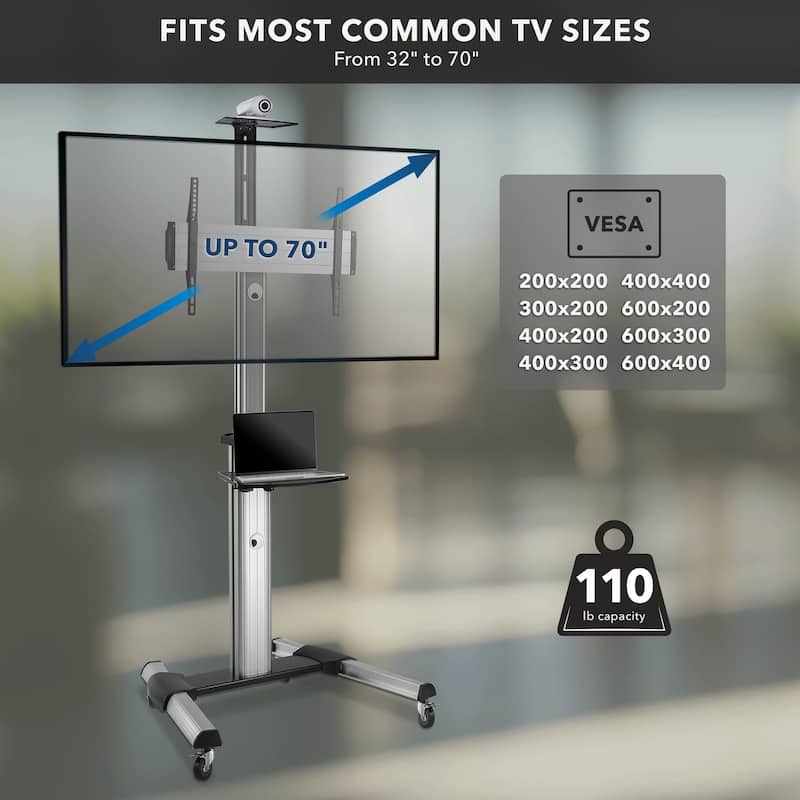 Mount-It! Mobile TV Stand for Flat Screen Televisions - Black