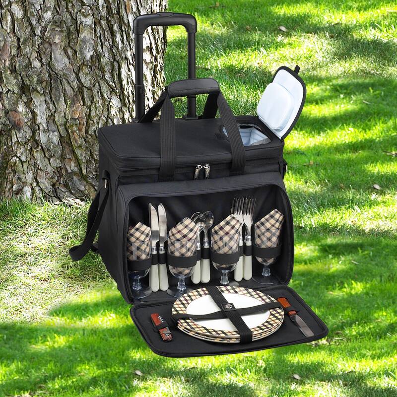 Picnic at Ascot Equipped 4-Person Insulated Rolling Picnic Set
