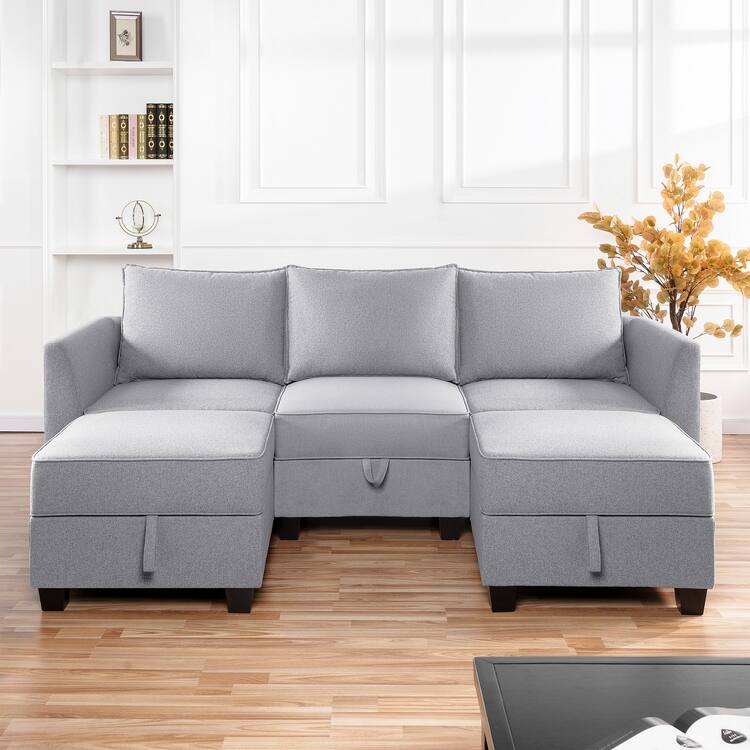Modern DIY Collection - Convertible Modular Sectional Sofa - Linen Sofa Couch for Living Room Apartment Office - U Shape Sofa Gray