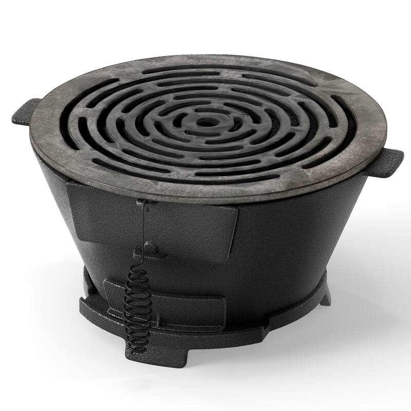 12" Round Portable Cast Iron Charcoal Grill Hibachi BBQ Stove for Camping or Picnics - 14" x 12.5" x 6.5"
