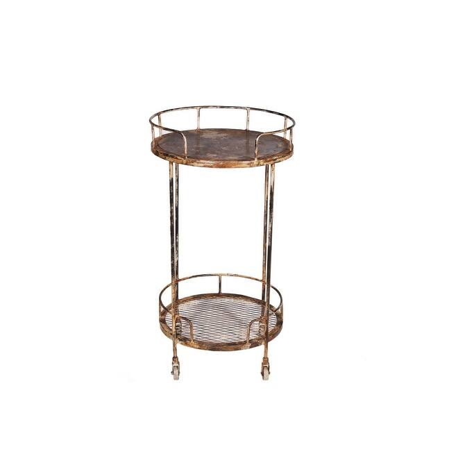 HomeRoots 18" Brown Iron Distressed Round Rolling Bar Cart - 18 in. x 33 in. x 18 in.