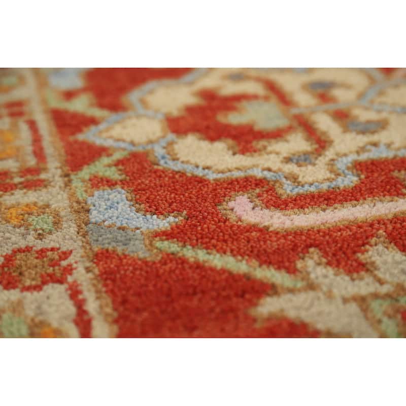Hand Knotted Oriental 100% Wool Carpet Traditional Geometric Green Heriz (serapi) Area Rug - 9' 10'' X 8' 0''