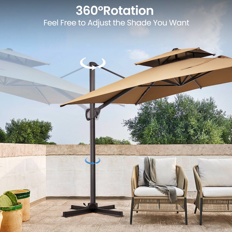 9 FT x 12 FT Outdoor Patio Dual Top Umbrella Cantilever Offset with No Base