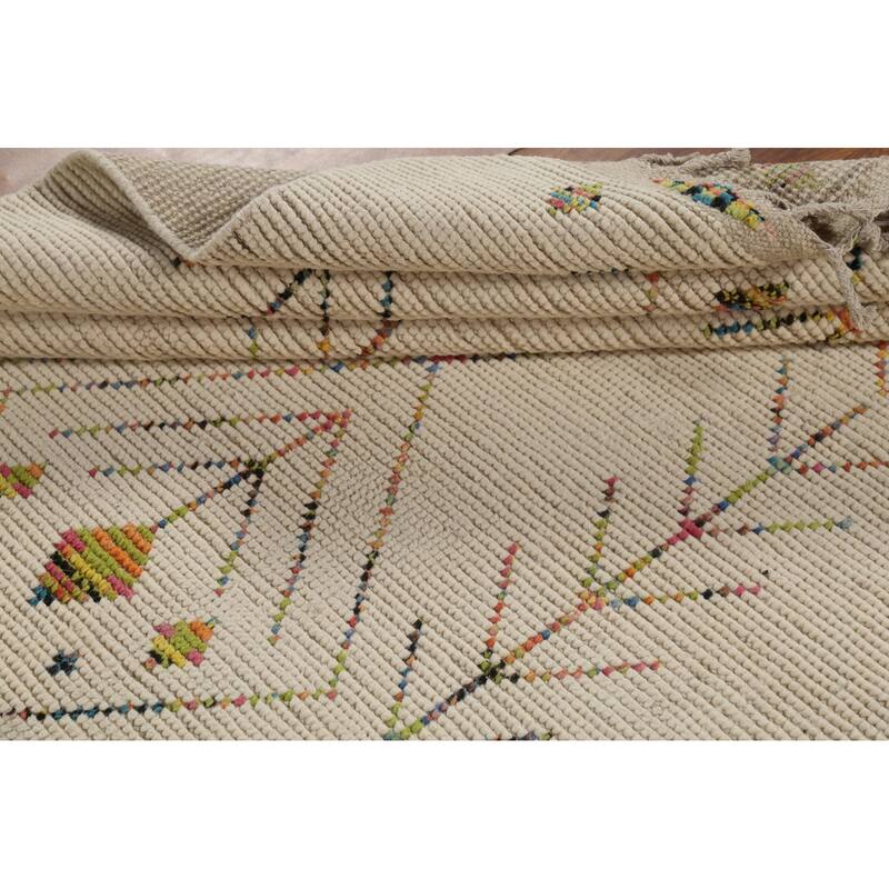 Ivory Geometric Moroccan Oriental Area Rug Handmade Wool Carpet - 5'11"x 9'6"