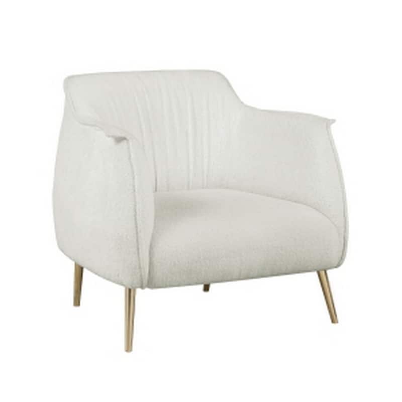 33 Inch Accent Chair Armchair, Soft White Boucle, Gold Metal, Solid Wood