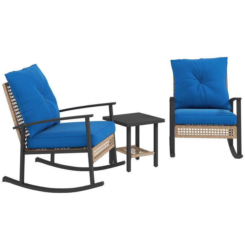 3-Piece Patio Furniture Set Includes 2 Rocking Chairs and Side Table with Water-Resistant Cushions - 26" W x 34.75" D x 34.25" H