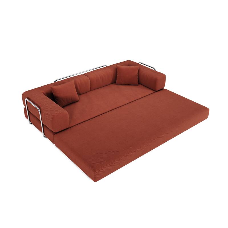 Modular Convertible Sleeper Sofa Bed, Corduroy Fabric Compression Sofa, Floor-Standing Sofa Bed with Armrests & Backrest