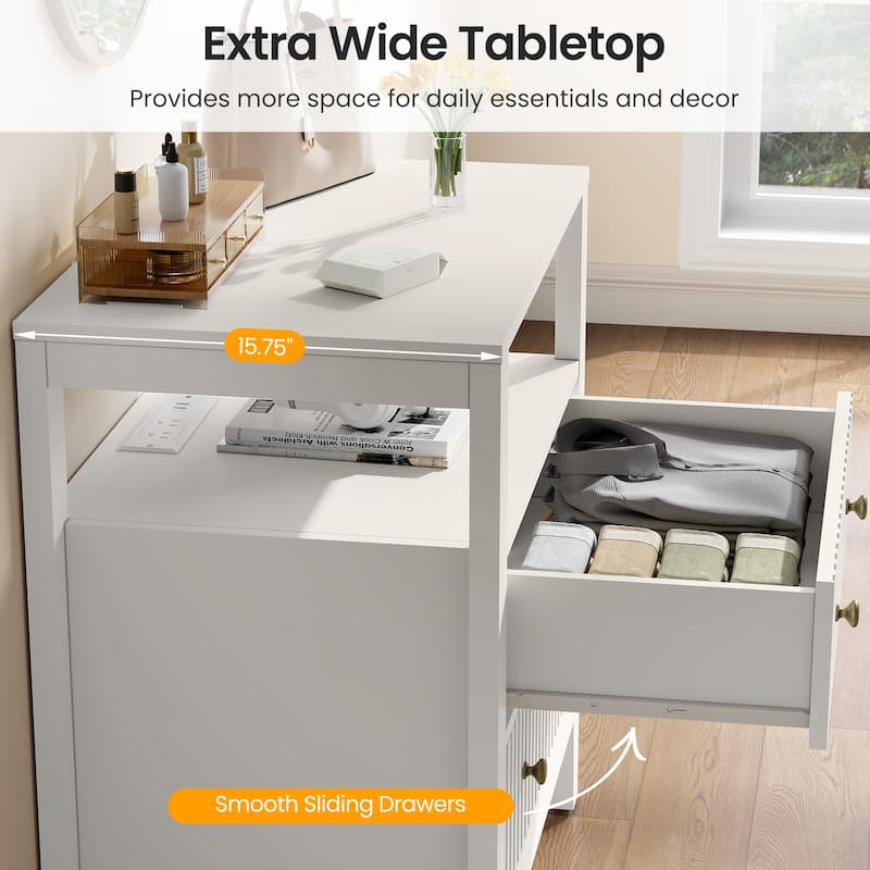 Fluted Nightstand with Charging Station