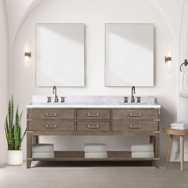 Lexora Norwalk Bath Vanity, Carrara Marble Top, and Mirror Bed Bath & Beyond 36977867