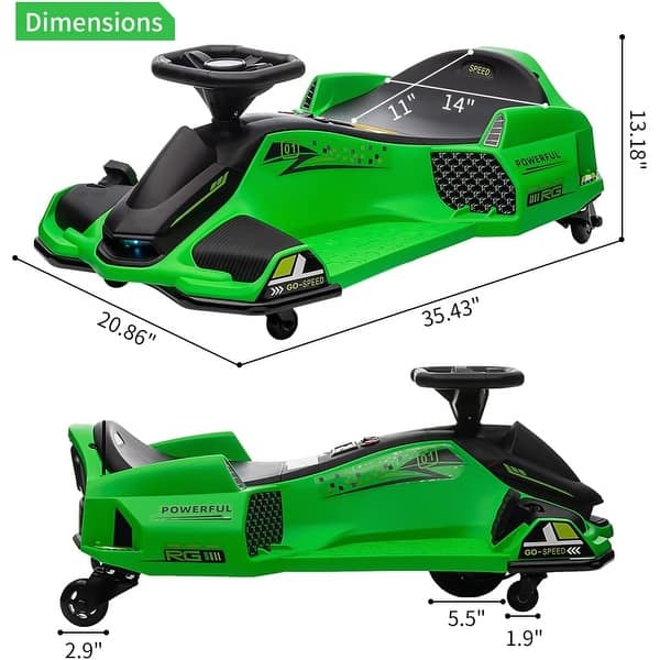 dimension image slide 2 of 5, Ride on Drift Car,Kids Electric Drifting Go-Kart with 5 Wheels LED