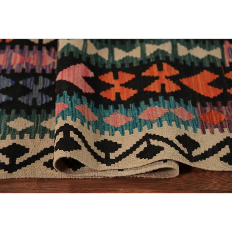 Orange Kilim Oriental Area Rug Hand-Woven Tribal Wool Carpet - 8'5"x 11'5"