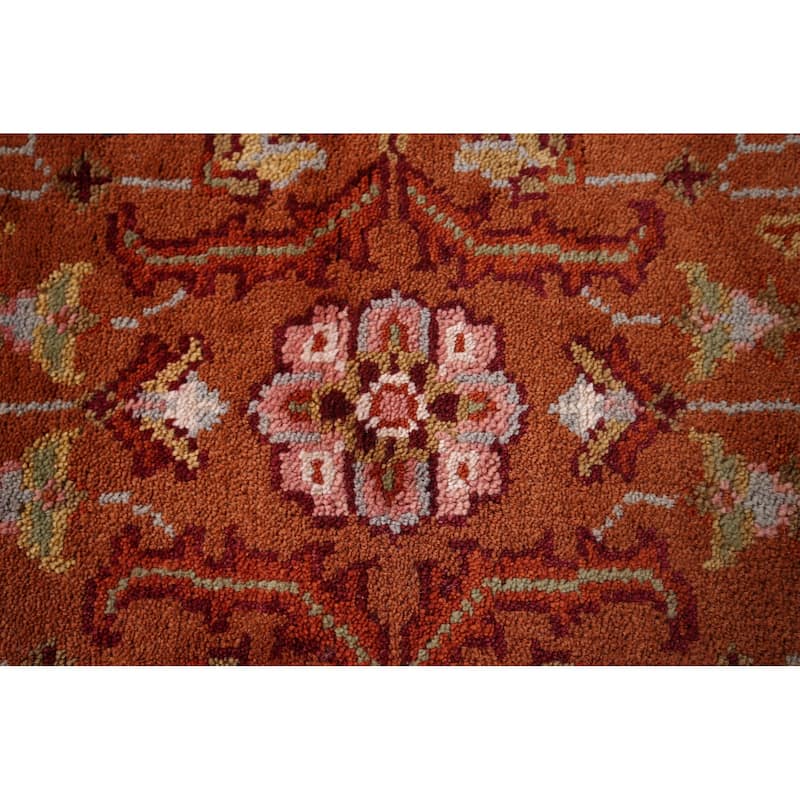 All-Over Orange Floral Oushak Indian Area Rug Handmade Wool Carpet - 4'11"x 5'11"