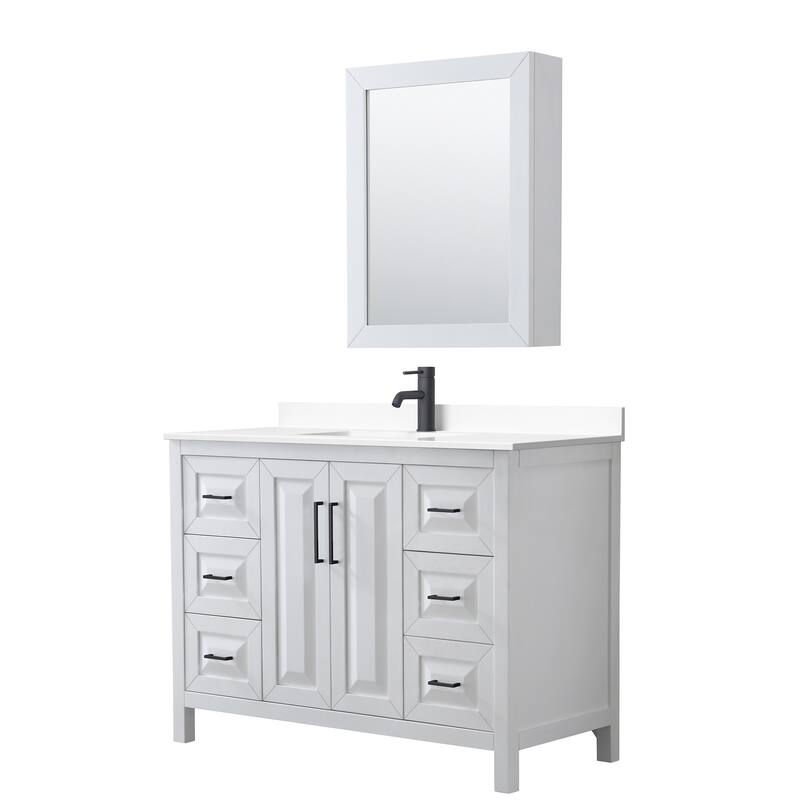 Wyndham Collection Daria 48" Free Standing Single Basin Vanity Set - White / White Cultured Marble Top / Matte Black