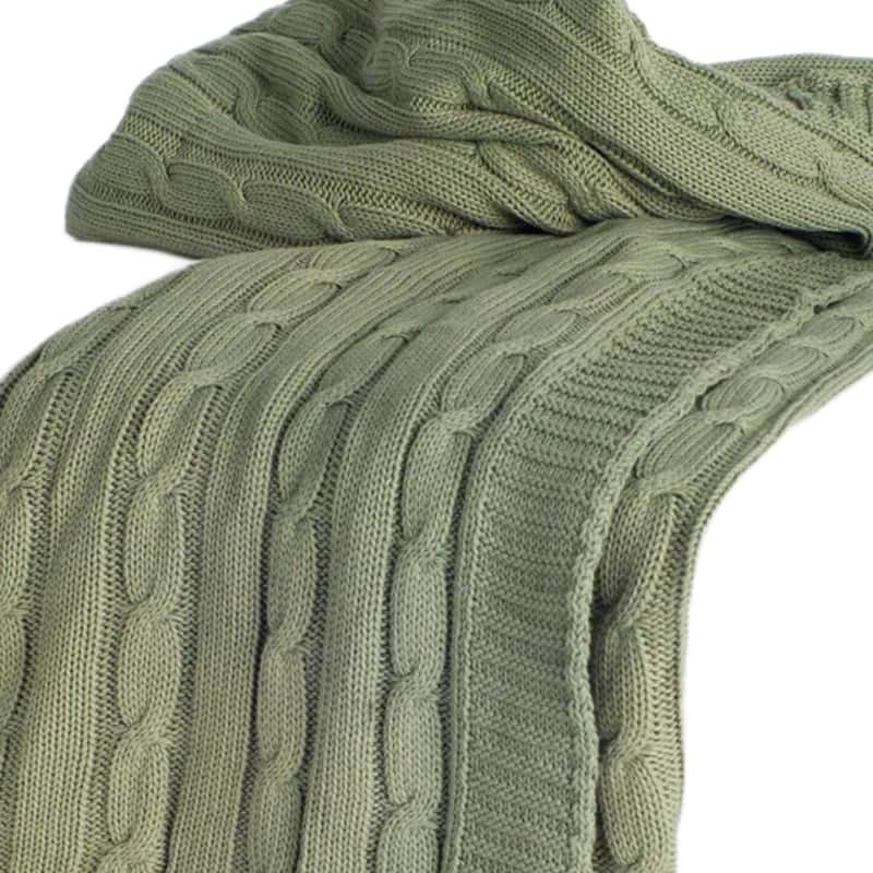 HomeRoots Olive Green Knitted 100% Cotton Throw Blanket