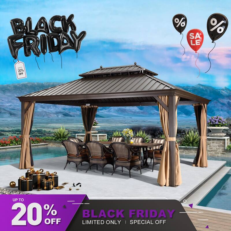 PURPLE LEAF Outdoor Gazebo Aluminum Frame Galvanized Steel Hardtop Gazebo