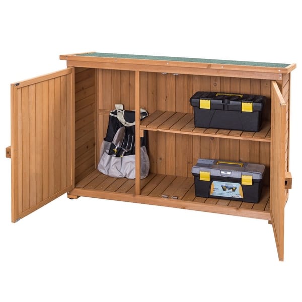 Shop Gymax Double Doors Fir Wooden Garden Yard Shed Lockers