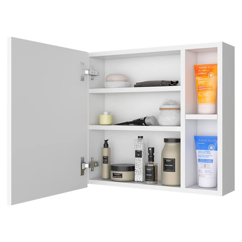 Medicine Cabinet with Mirror, Single Door, Two External Shelves, Wengue Finish, Three Internal Shelves, 13.7" W x 18" H