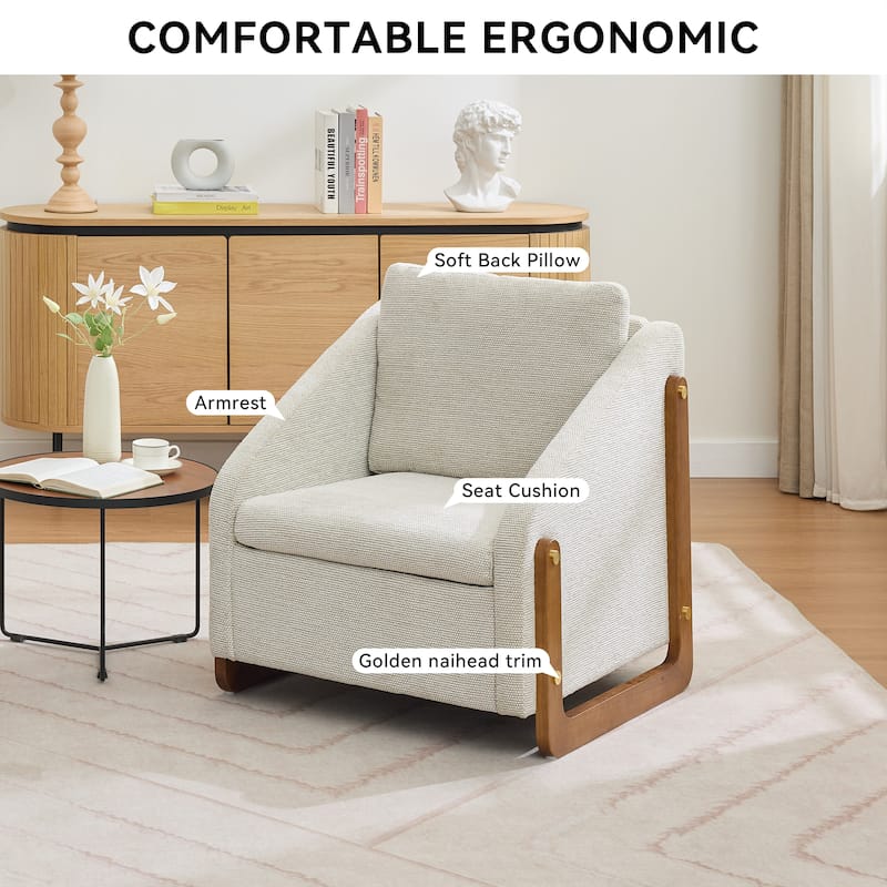 Chenille Armchair with Wooden Frame