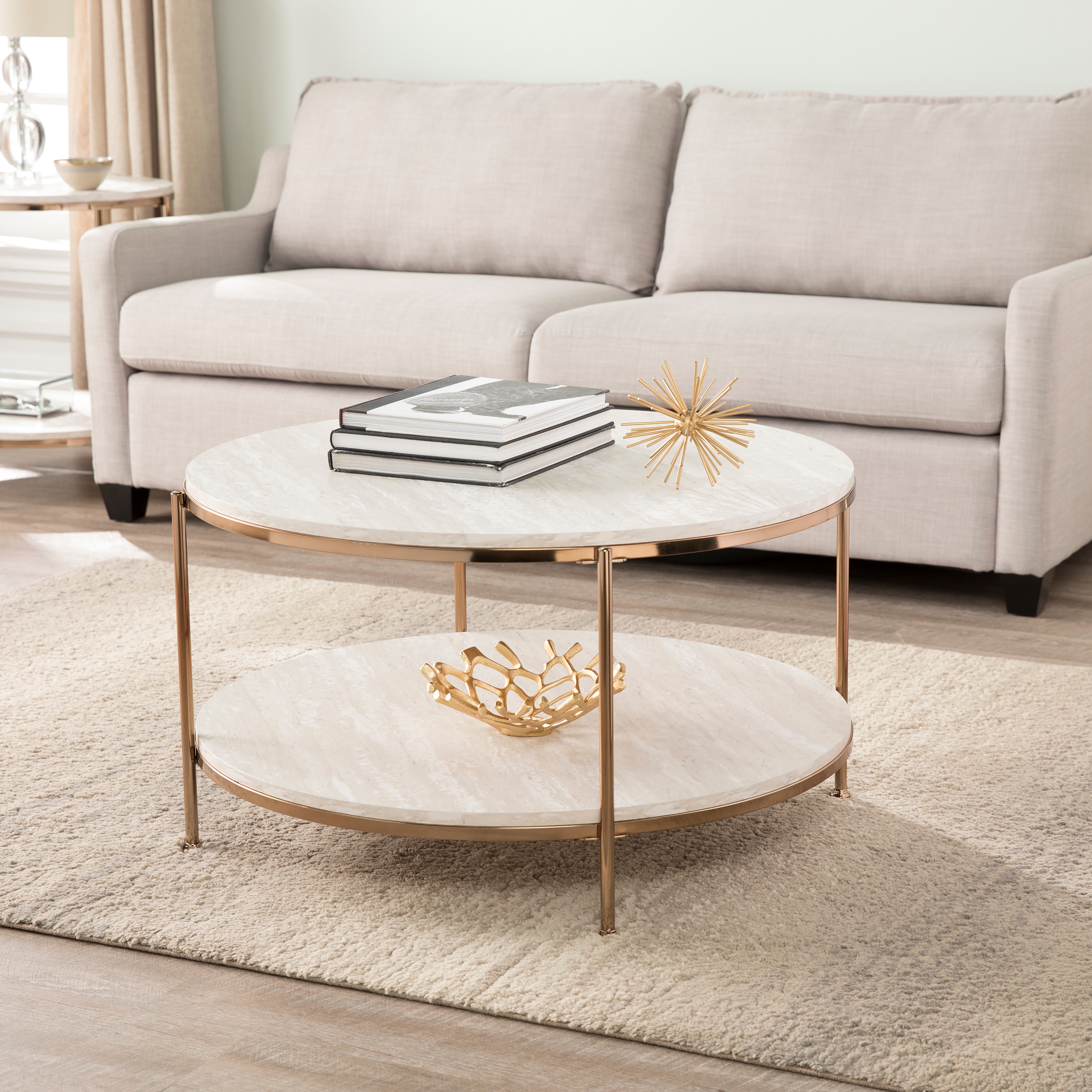 Silver orchid henderson faux stone goldtone shop round coffee table