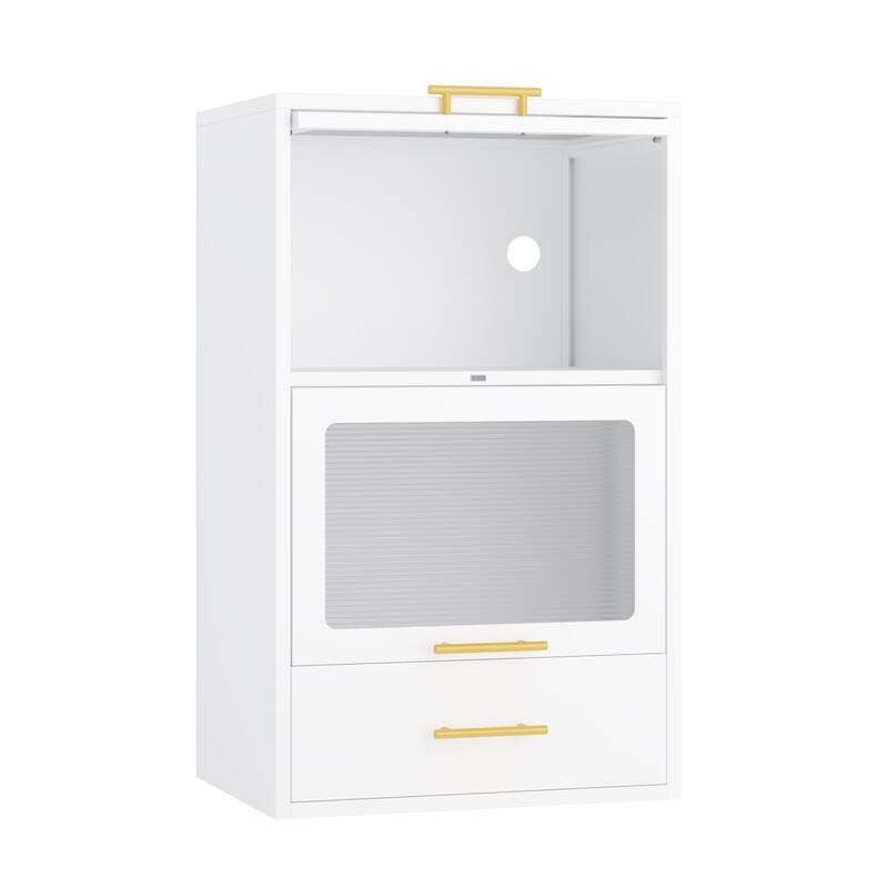 Freestanding Metal Display Storage Cabinet,Cupboard with Flip-up Acrylic Doors and Drawer