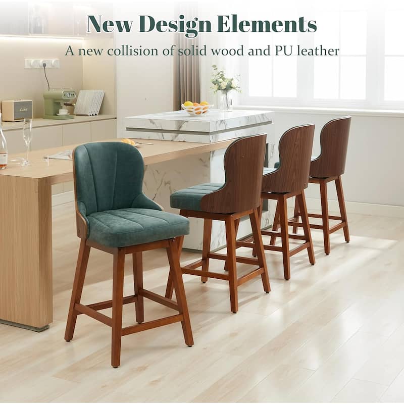 XINMICS 26 Inches Counter Height Bar Stools, Swivel PU Leather Bar Stools with Bentwood Backs, Set of 2/3 - N/A