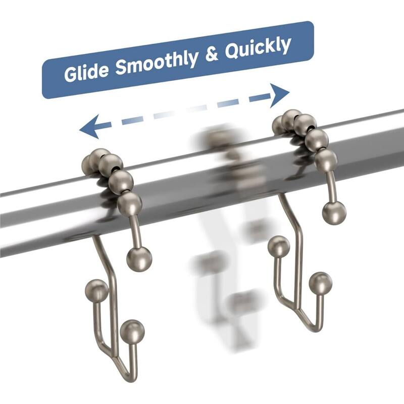 Rust-proof Metal Double Sliding Shower Hooks for Bathroom Shower Rods and Curtains, 12 Pack