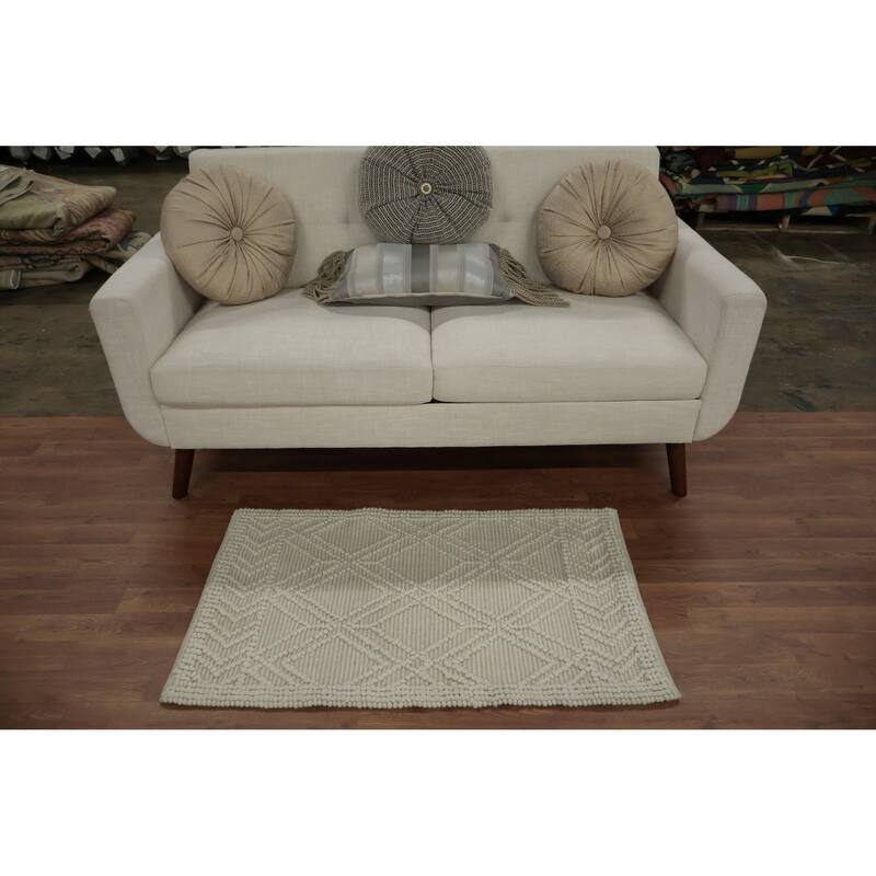 Hand Knotted Oriental 100% Wool Carpet Modern Geometric Beige & Ivories Modern Gotti Design Area Rug - 3' 6'' X 2' 1''