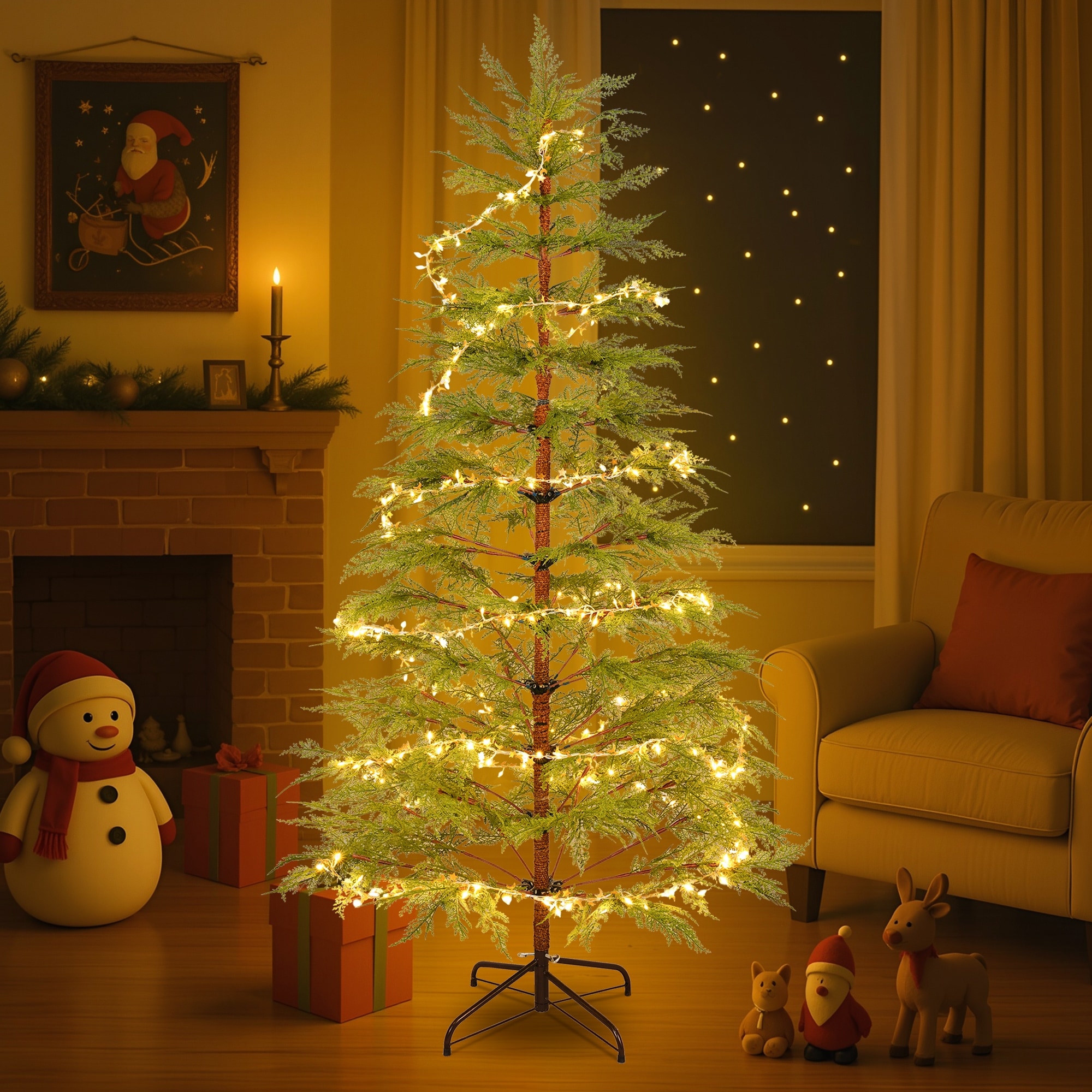 Pre-Lit Artificial Full Christmas Tree - LED Lights, Metal Stand, Realistic Branches - Green