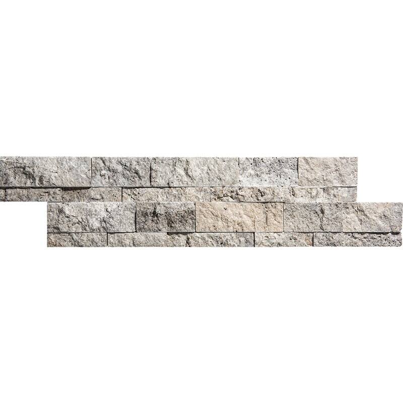 Argento Travertine 6" x 24" Split Face Ledger Corner - Sample - Silver