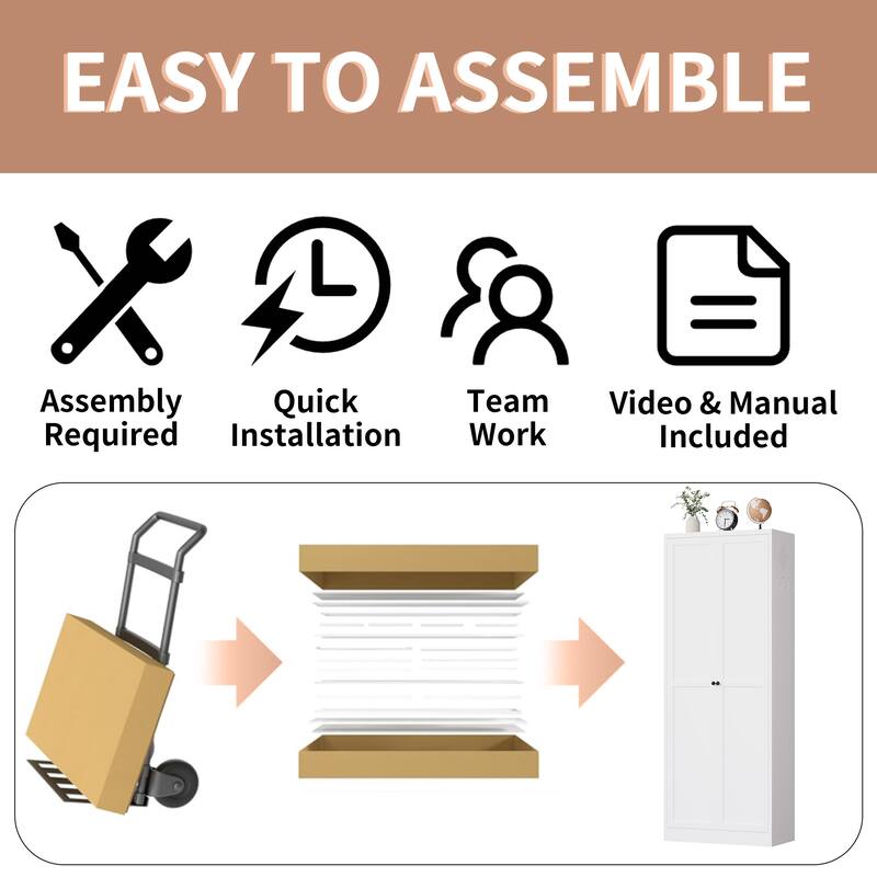 72" White Metal Kitchen Pantry Cabinet with Doors, Heavy-Duty Freestanding Storage Organizer with 5 Adjustable Shelves