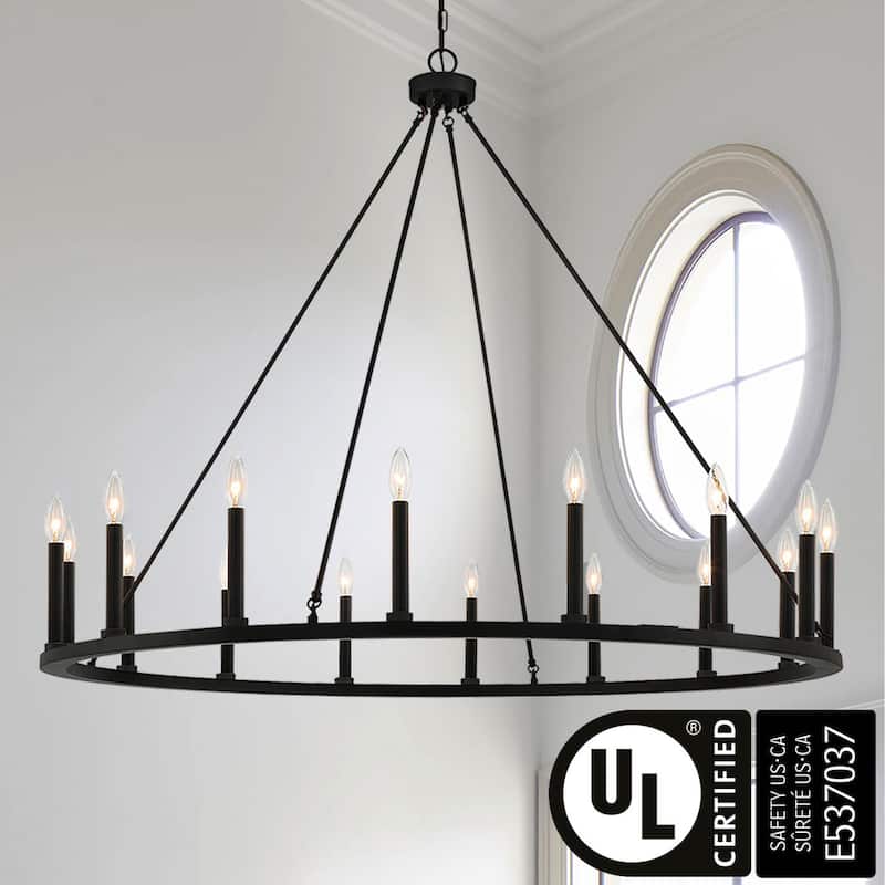 47In Farmhouse 16-light Large Round Wagon Wheel Candle Chandelier - 47'' D X 140'' H