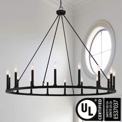 47In Farmhouse 16-light Large Round Wagon Wheel Candle Chandelier - 47'' D X 140'' H