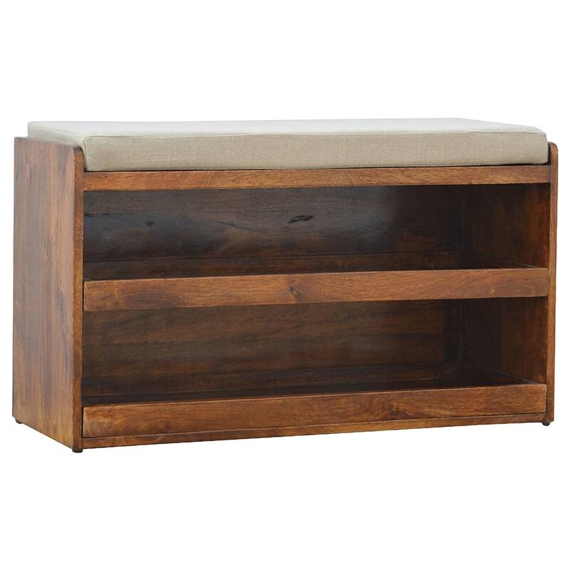 Artisan furniture soild wood and fabric Mud Linen Pull out Shoe Bench