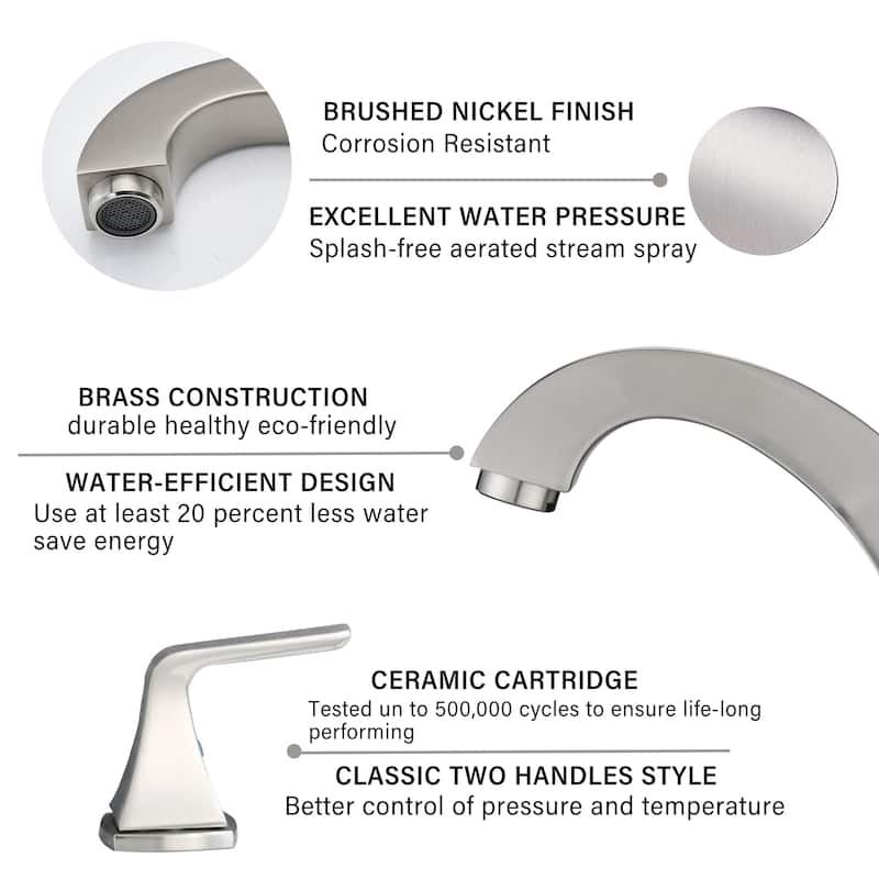 Widespread 2 Handles Bathroom Faucet with Pop Up Sink Drain Brushed Nickel